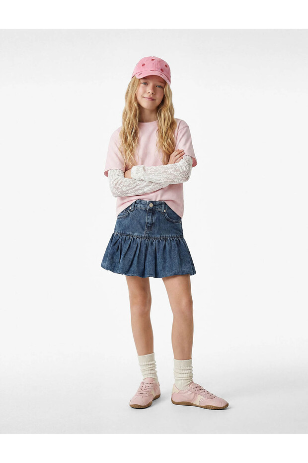 Cotton Pocketed Balloon Form Denim Skirt