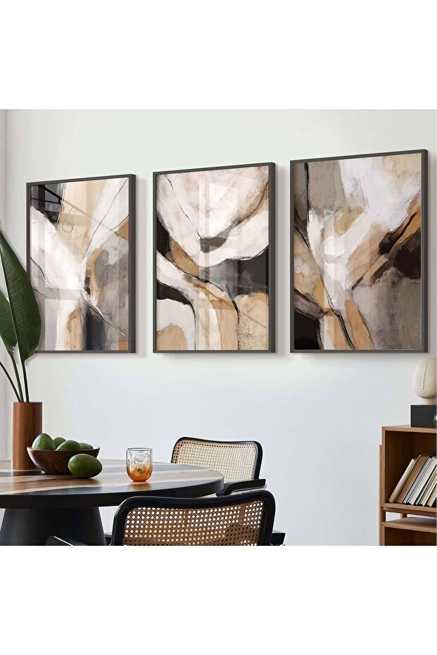 Signtouch Black Brown Abstract Orange Grey White Wall Art White Frame 40x60 cm