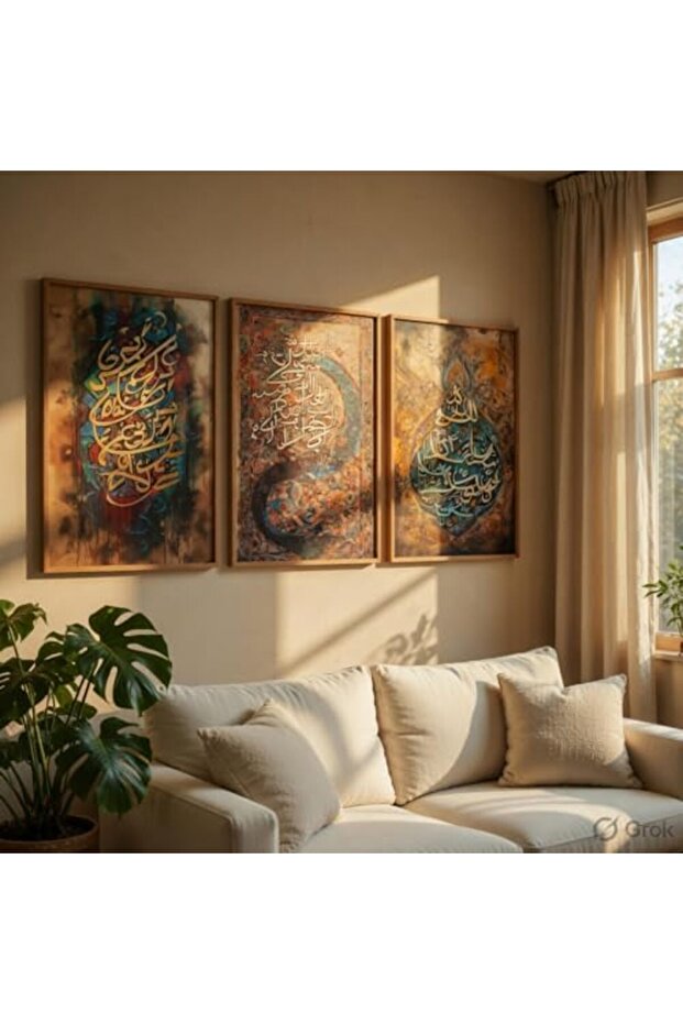 لوحة جدارية إسلامية عربية بخط سيجن تاتش، طقم من 3 قطع مع إطار خارجي 30×40 سم