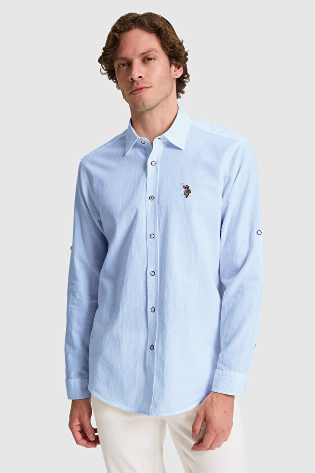 Men's Light Khaki Long Sleeve Basic Shirt 50320262-Vr183
