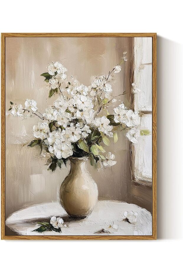 ALAYRA Flowers Neutral Rustic Botanical Vintage Framed Wall Art 60x80 cm