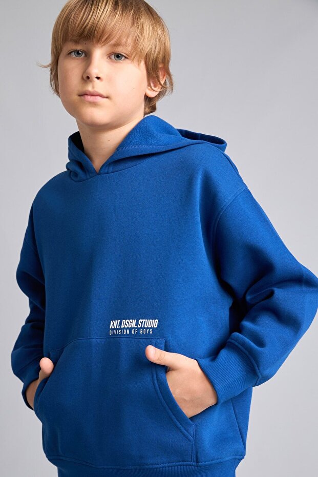 Regular Fit Hooded Printed Thick Fabric Sweatshirt with Kangaroo Pocket for Boys H9682A826Wn