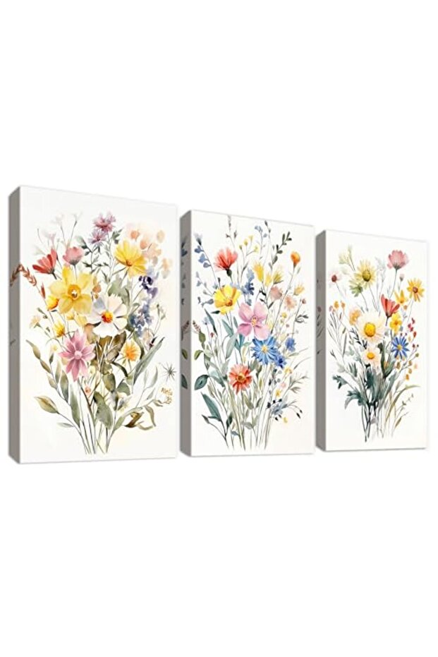 Signtouch Yellow Wildflowers Daisies Wrap Framed Wall Art 3-Piece 30x40 cm