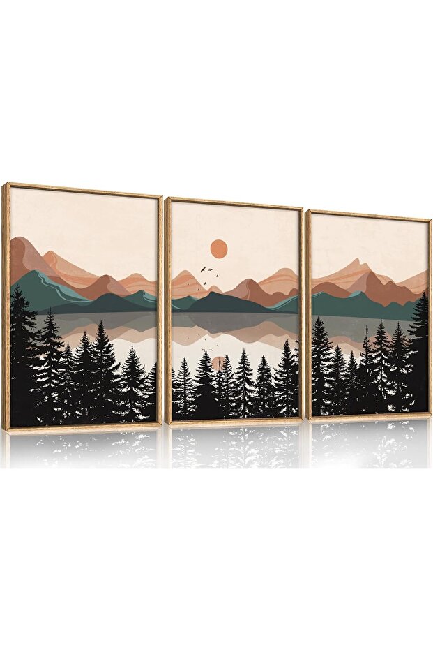 Signtouch Mountain Mid Century Nature Wall Art 3-Piece Wooden Frame 40x60 cm