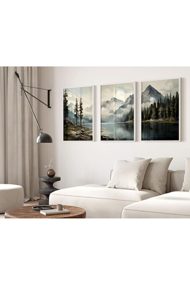 Signtouch Scandinavian Mountain Landscape Wall Art 3-Piece White Frame 40x60 cm