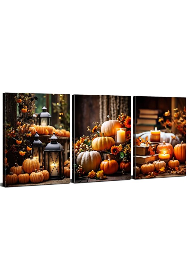 Signtouch Canva Pumpkin Thanksgiving Wrap Framed Wall Art 3-Piece 40x60 cm