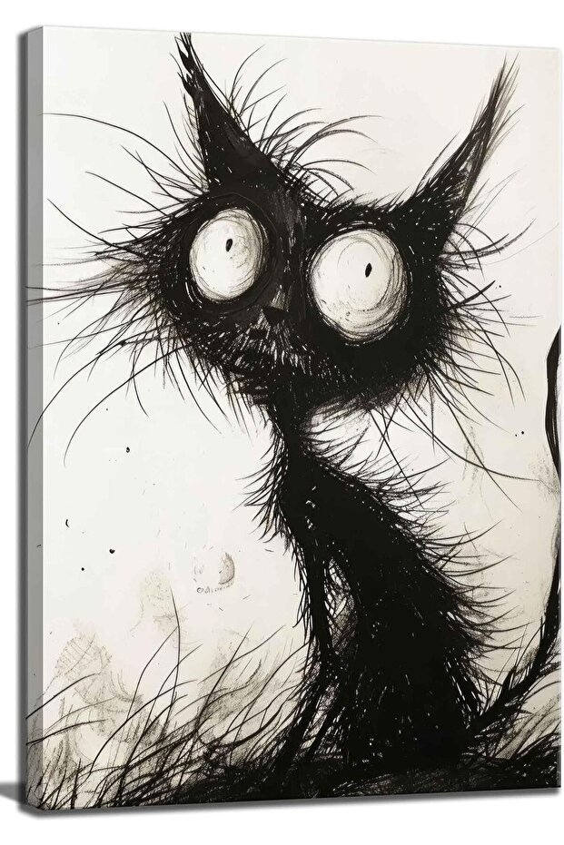 Signtouch Black Cat Gothic Funny Spooky Feline Use Wrap Framed Wall Art 30x40 cm
