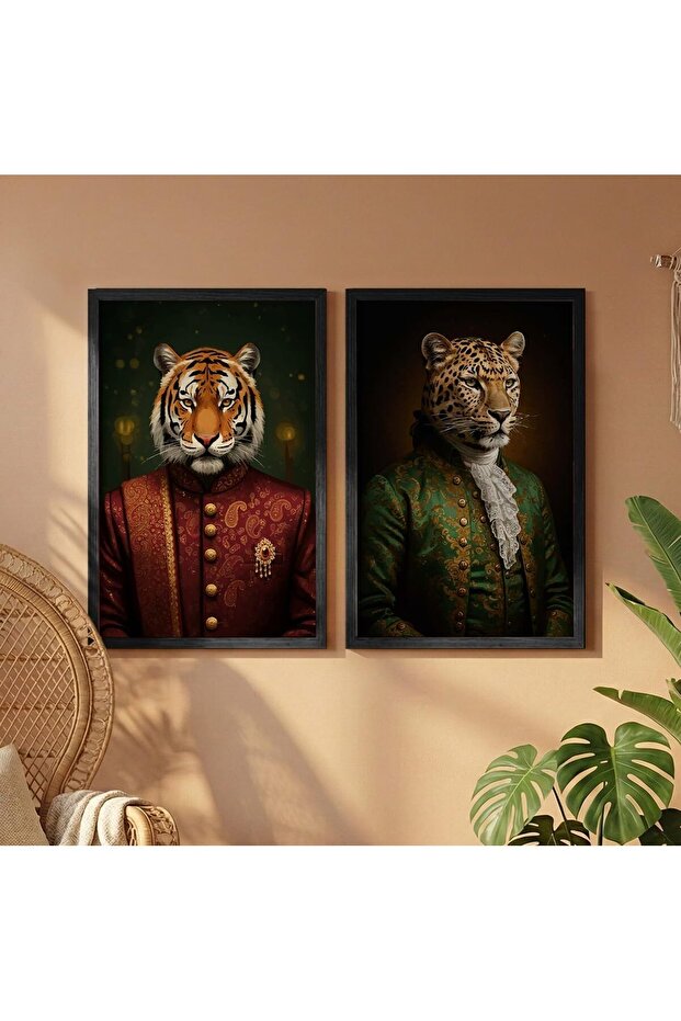 Signtouch Royal Tiger Leopard Portrait Wall Art 2-Piece Black Frame 30x40 cm