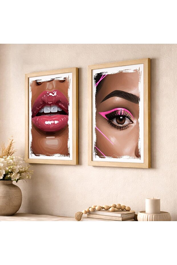 Signtouch Makeup Beauty Dressing Wall Art 2-Piece Natural Wood Frame 50x70 cm
