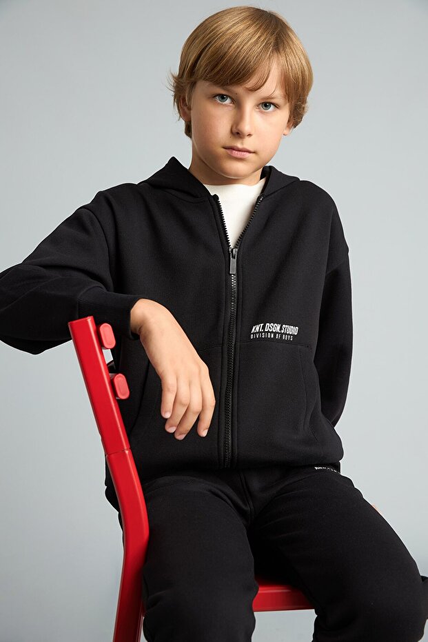 School Printed Hooded Zippered Pocket Sweatshirt Cardigan for Boys H9681A826Wn