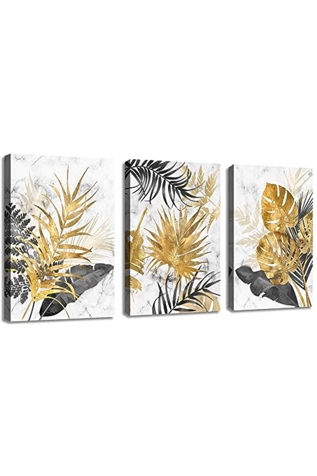 Signtouch Marble Gold Grey Abstract Leaves Wrap Framed Wall Art 3-Piece 50x70 cm