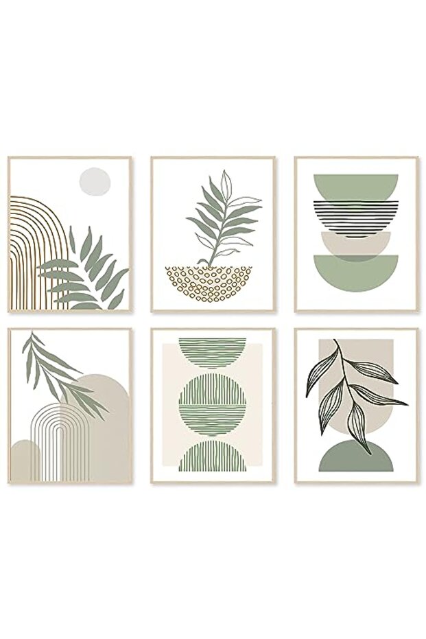 Signtouch Sage Green Sun Moon Geometric Wall Art 6-Piece Outer Frame 40x60 cm