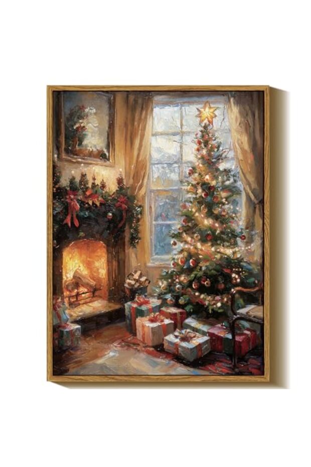 Signtouch Vintage Christmas Tree Canvas Wall Art Outer Frame 40x60 cm