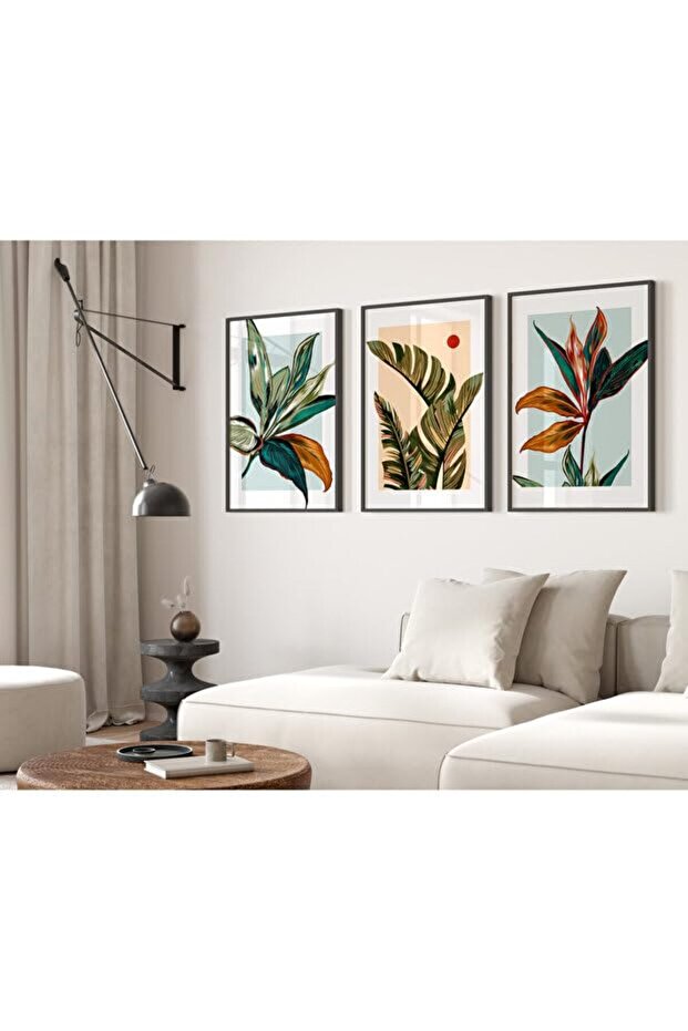 Signtouch Colorful Tropical Leaf Botanical Wall Art 3-Piece Black Frame 30x40 cm
