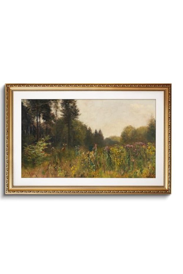 Signtouch Vintage Landscape Wild Flower Farmhouse Wall Art Gold Frame 40x60 cm