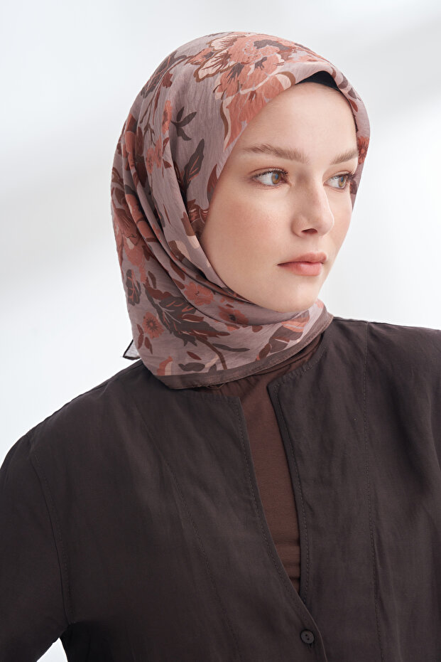 Garden Melody Patterned the Tencel Edit Scarf - Dark Mink