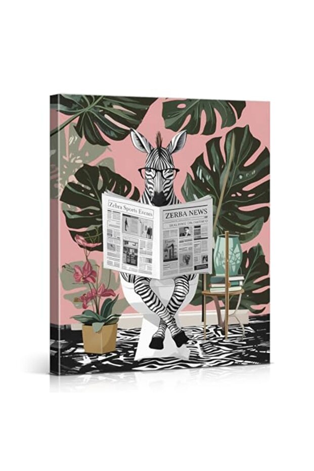 Signtouch Funny Botanical Zebra Toilet Wrap Framed Canvas Wall Art 40x60 cm