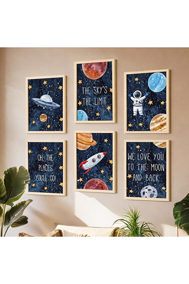 Signtouch Animal Kids Nursery Girls Wall Art 6-Piece Outer Frame 30x40 cm
