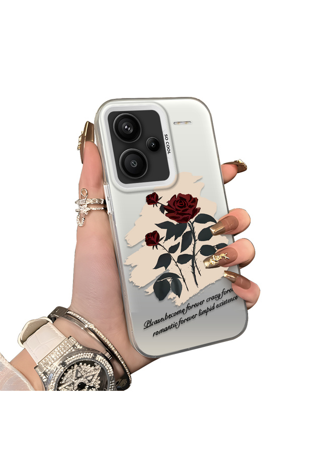 Redmi Note 13 Pro Plus+ 5g Compatible Retro Red Rose Printed Impact-Resistant Hard Case