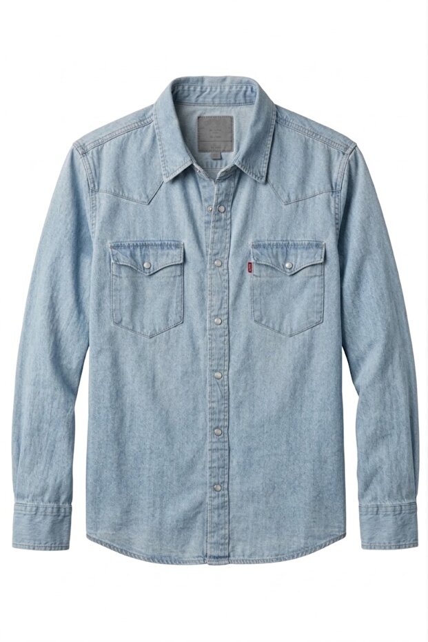 Western Men's Denim Shirt --Blue--