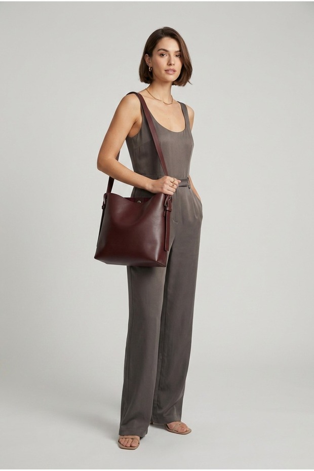 Women's Burgundy Color Large Size Tote Bag Large Volume Shoulder Bag