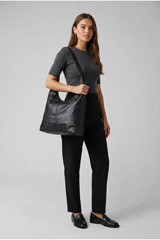 Women's Black Color Shoulder Strap Large Size Bag