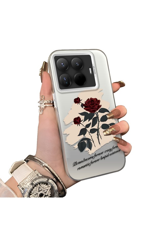 Mi 15t Pro Compatible Retro Red Rose Printed Shockproof Protective Hard Case