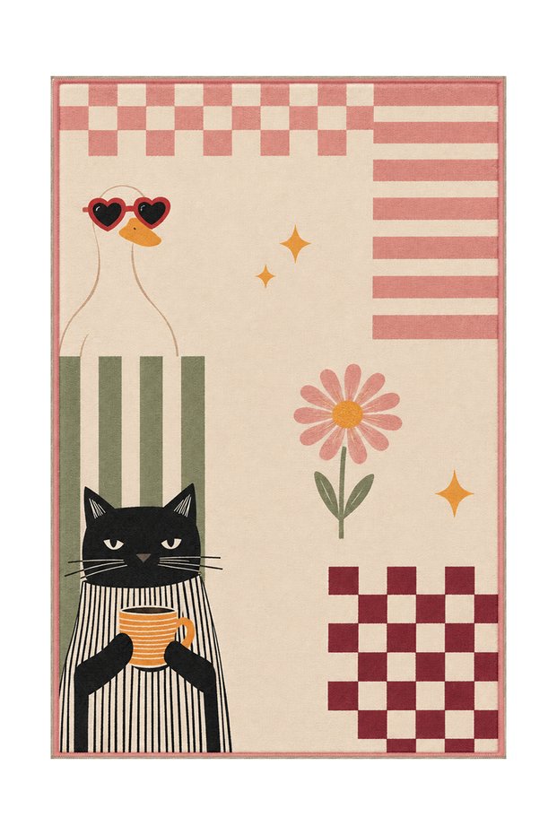 Aura Retro Modern Woven Base Decorative Carpet with Fun Animal Figures Aura4053