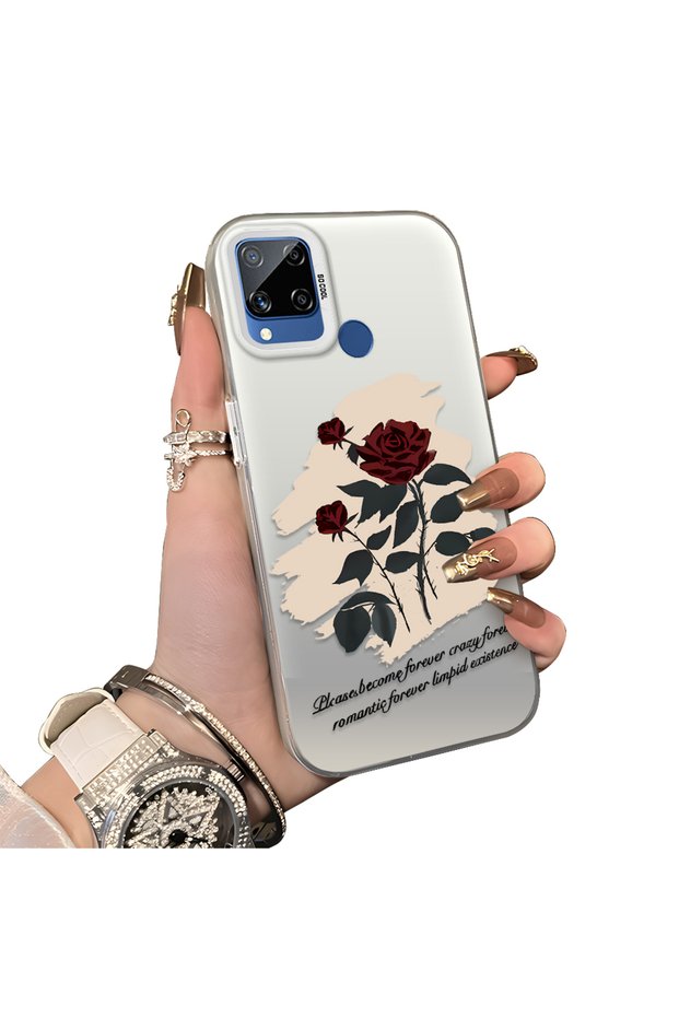 Realme C15/C25/C25S Compatible Retro Red Rose Printed Impact Protective Hard Case