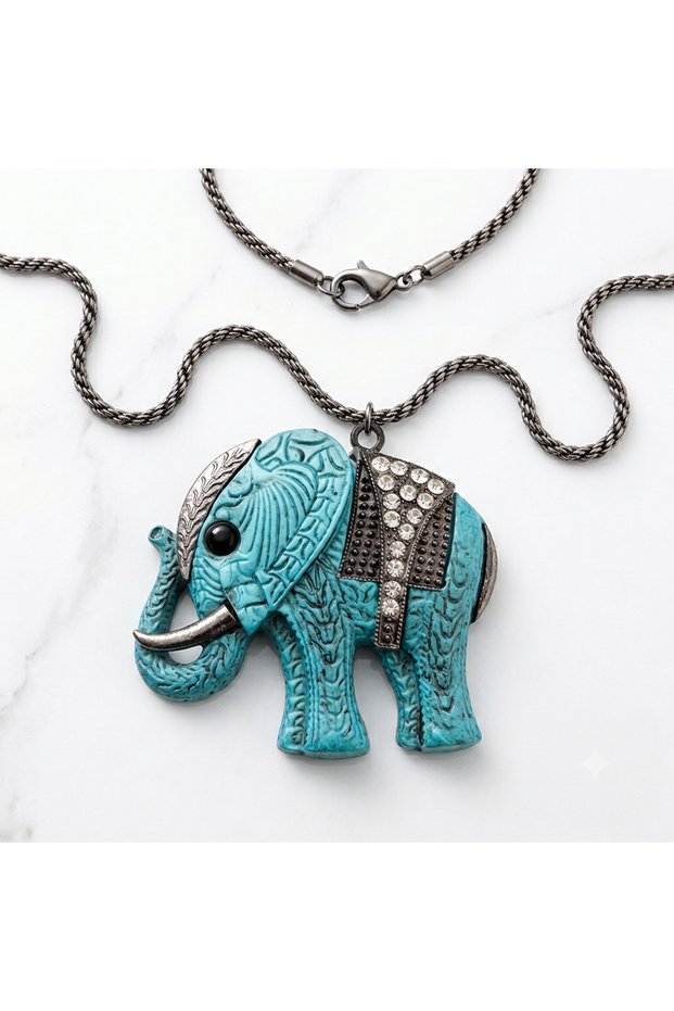 Authentic Women's Necklace with Elephant Figure and Luck and Abundance Theme