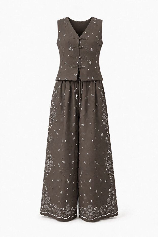 Linen Patterned Vest and Trousers Set