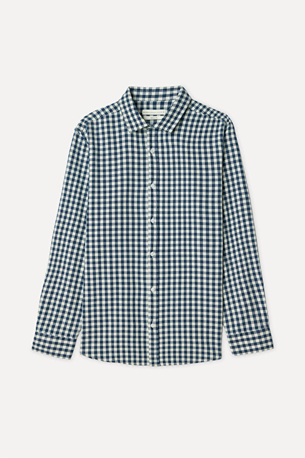 Men's Navy Blue Plaid Regular Fit Long Sleeve Shirt