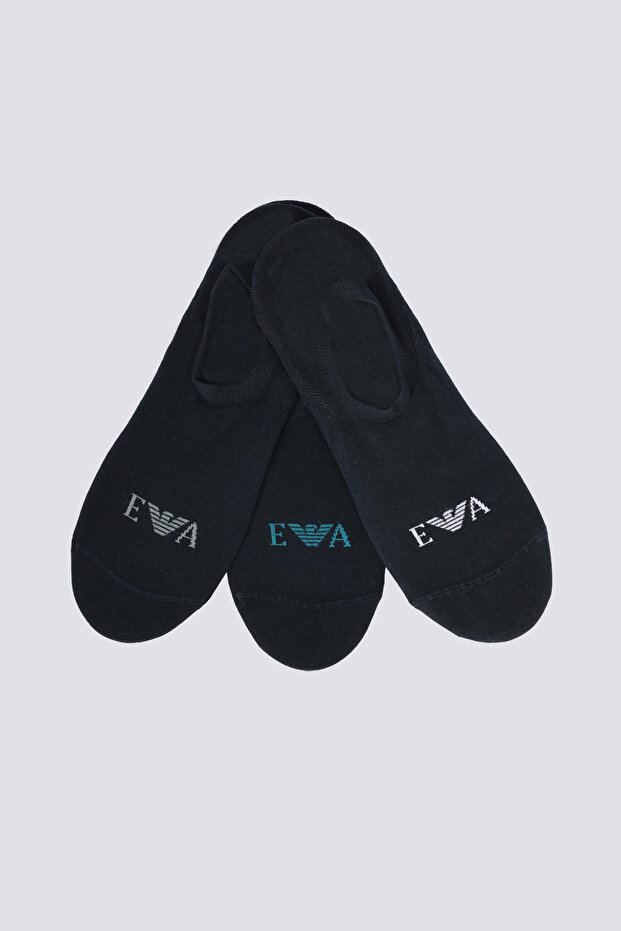 Men's Logo Detailed Breathable Cotton Triple Pack Short Navy Blue Socks