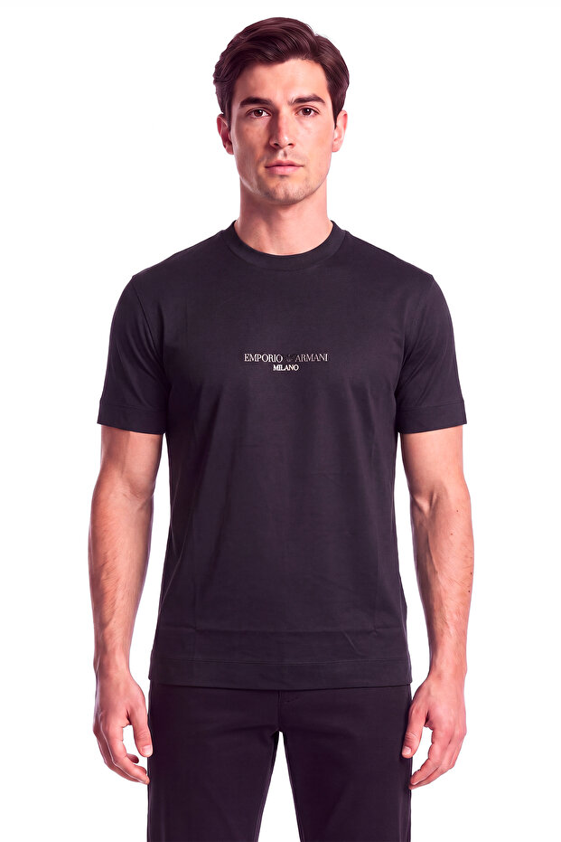 Men's Regular Fit Logo Embroidered Short Sleeve Black1 T-Shirt