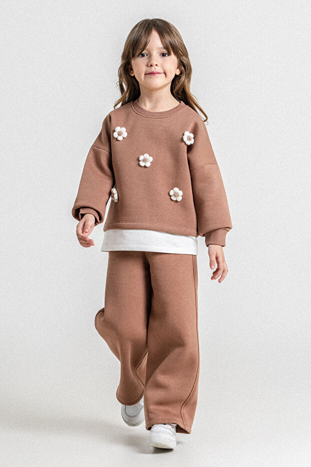 Daisy Embroidered Three-Thread Girls' Double Set - 26K 6427
