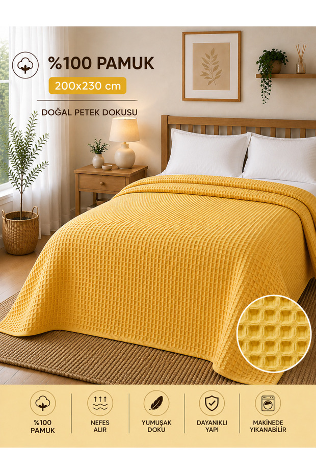 100% Cotton Honeycomb Pique Double Size 200X230 cm – Breathable Soft Textured Four-Season Pique