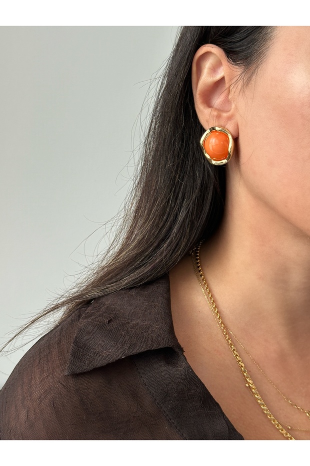 Gold Orange Stone Earrings