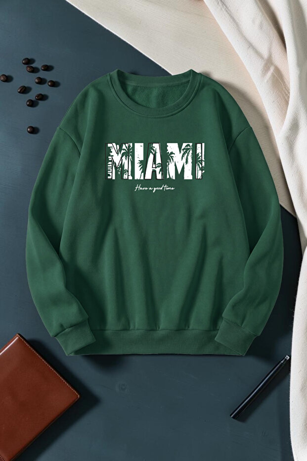 Unisex Miami Printed Crew Neck Sweatshirt