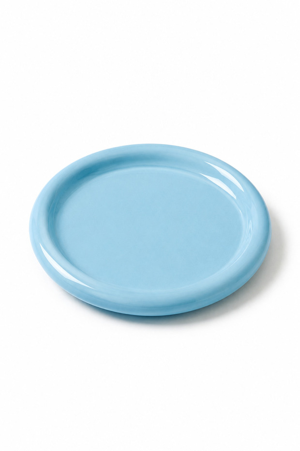 Ceramic Blue Donut Breakfast Pastry Food and Dessert Serving Plate 25 cm