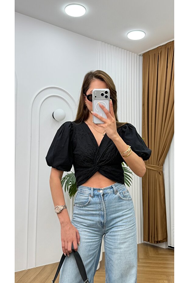 Embroidered Crop Blouse