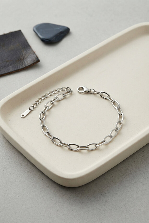 316L Steel Silver Color Flat Ring Chain Model Men's Bracelet