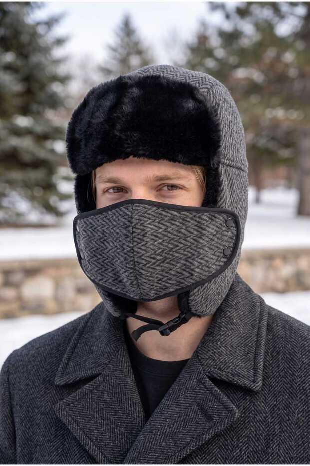 Men's Nepalese Cashmere Fur Mouth-Protecting Pilot Mask Beanie