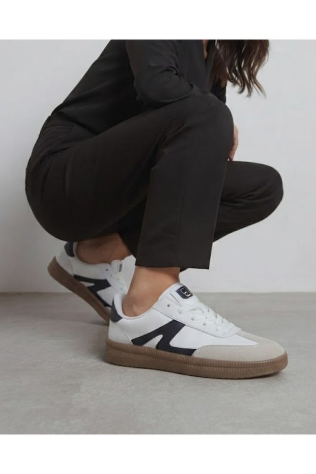 Women's rubber sole leather and suede look lace-up sneaker sports shoes