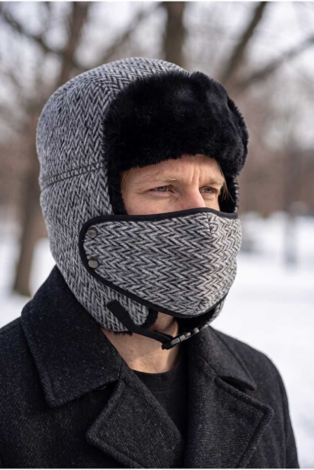 Men's Nepalese Cashmere Fur Mouth-Protecting Pilot Mask Beanie