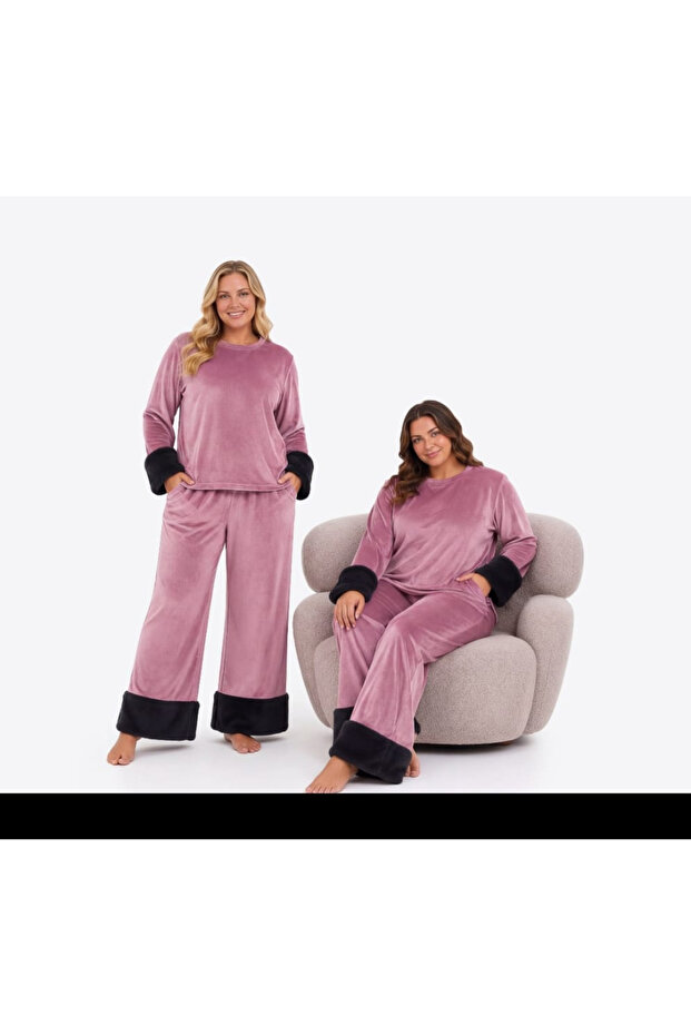 Plus Size Velvet Plush Sleeve Pajama Set