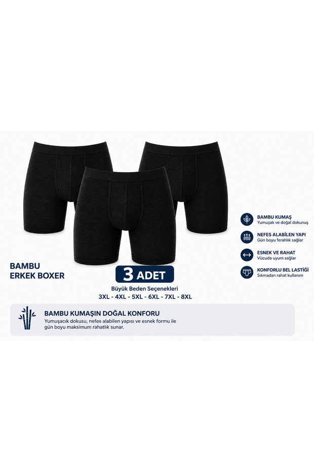 3 Pieces Bamboo Special Edition Boxers, 11 Sizes from S-8Xl, 3 Colors