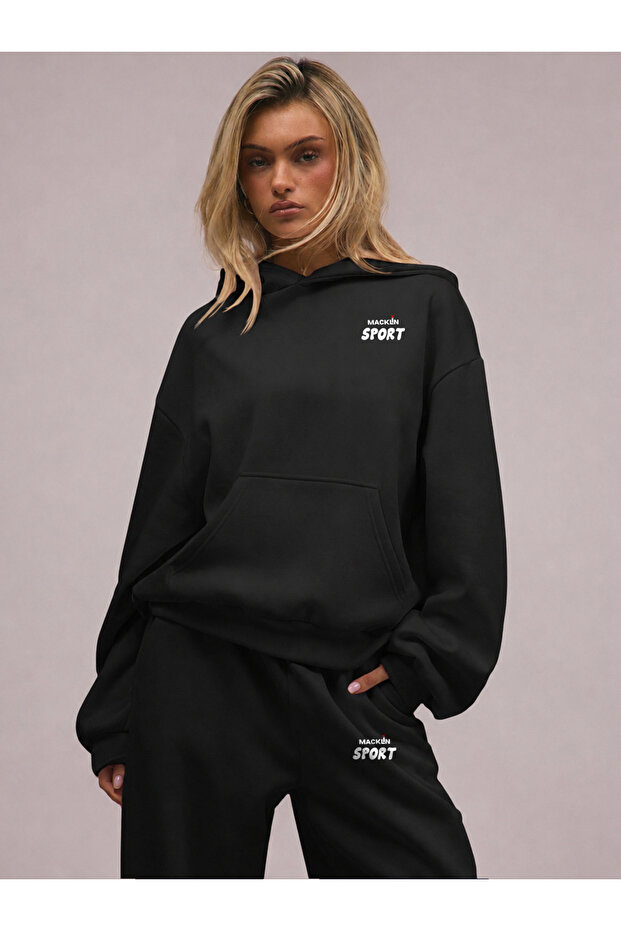 Unisex Men's Women's Macklin Sports Printed Oversize 3 Thread Hooded Baggy Bottom Tracksuit Set