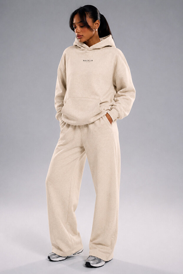 Unisex Men's and Women's Macklin Minimal Printed Oversize 3 Thread Hooded Baggy Bottom Tracksuit Set