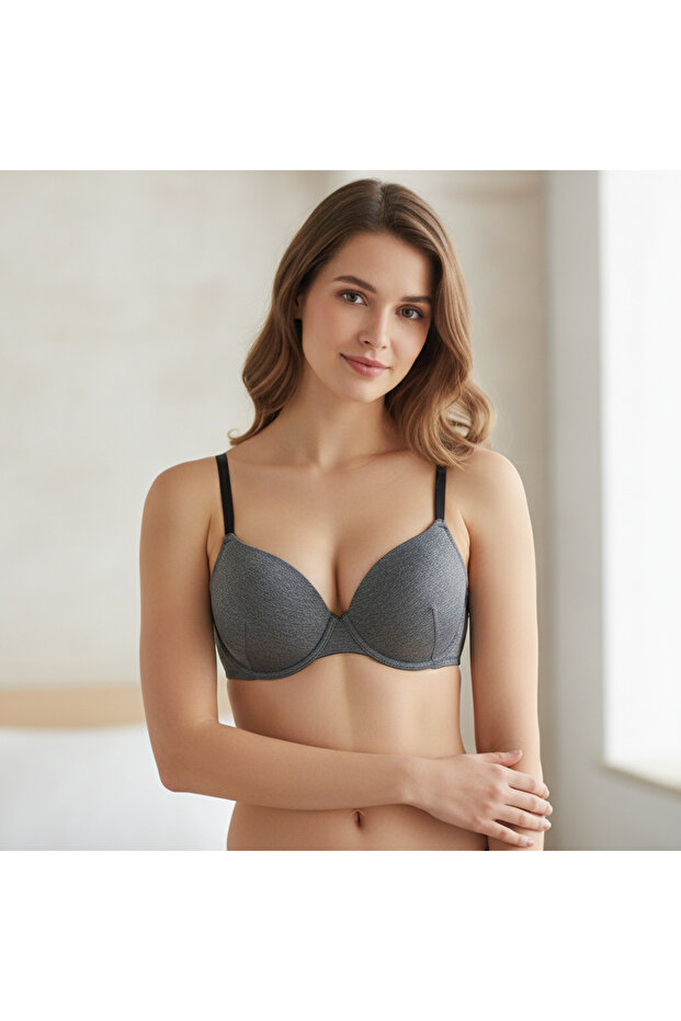 Women's Underwire Non-Padded Dark Gray Color Bra Bb2802