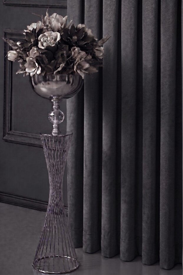Anthracite Velvet Textured Background Curtain Single Panel 1/2.5 Medium Pleat Plain Simple Suitable for Any Room